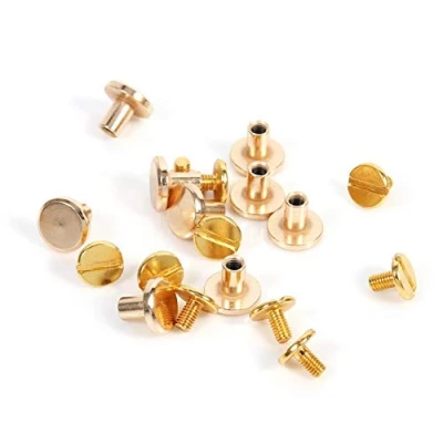 Image of Leather Craft Rivets, 10 Sets 8mm Brass Button Studs Rivets Flat Head Leathercraft DIY Screwback Cap Rivet for Belt Strap Purse Wallet Handbag Decoration