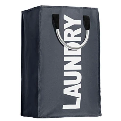 Image of IHOMAGIC Portable Polyester Laundry Bag, Foldable Basket with Handles, Hamper, Large Storage Dirty Clothes Bag.L 33 x H 53 W 23 cm (Dark Grey)
