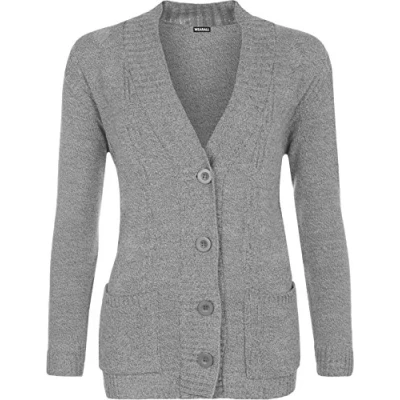 Image of WearAll Plus Size Womens Button Long Sleeve Pocket Top Ladies Knitted Cardigan Grey 14 16