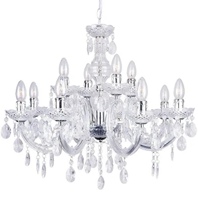 Image of LITECRAFT Marie Therese Chandelier Ceiling Light Crystal Effect 12 Arm (Polished Chrome, with LED Bulbs)