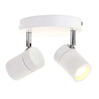 Image of Upround Twin Spotlight Matt White, Details In Brushed Steel IP44