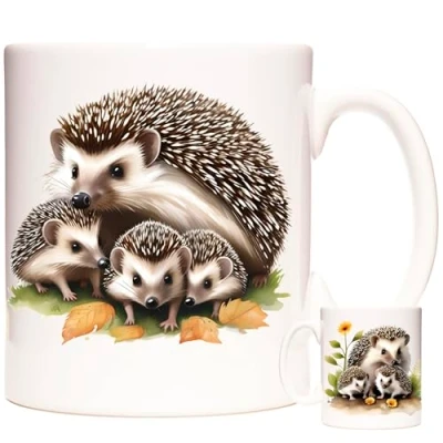 Image of KAZMUGZ Hedgehog Mug, Family Design. White 11oz Ceramic Mug Printed Both Sides for Lovers.