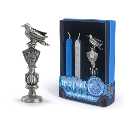 Image of The Noble Collection Harry Potter Ravenclaw Wax Seal 6.5in (16.5cm) Die Cast Metal Stamp and Coloured Blue Silver Set Officially Licensed Film Movie Props Gifts Stationery