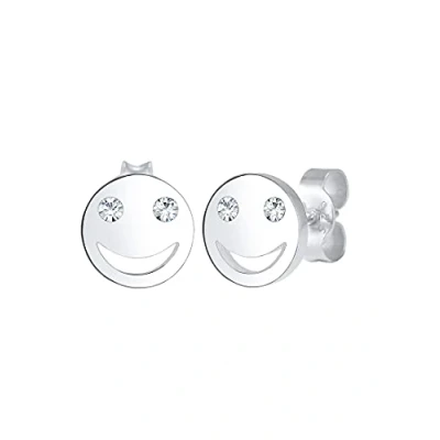 Image of Elli Earrings Ladies Stud with Smiling Face Crystal 925 Sterling Silver