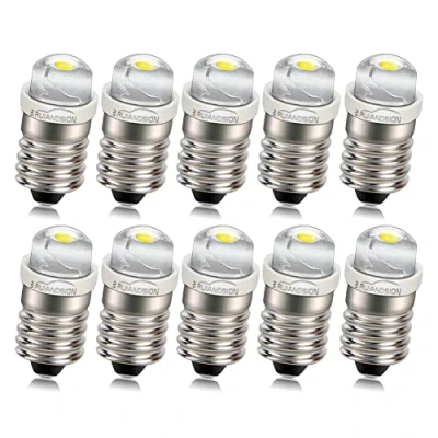 Image of Ruiandsion 10pcs E10 LED Bulbs DC 3 18V COB 0.5W 6000K White Upgrade Replacement for Flashlight Torch Work Lights,Negative Earth