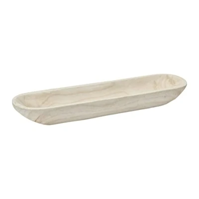 Image of Creative Co Op Decorative Paulownia Wood Bowl, White Tray