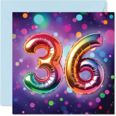 Image of 36th Birthday Cards for Men Women Rainbow Foil Balloon Happy Card 36 Year Old Man Woman Friend Cousin Dad Nephew, 145mm Bday Greeting