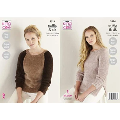 Image of King Cole 5514 Knitting Pattern Womens Easy Knit Raglan Sweater and Tunic in Truffle