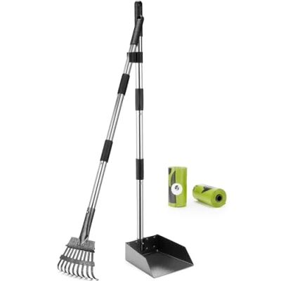 Image of Yangbaga XL Dog Pooper Scooper, 38.4&quot; Long Adjustable Handle Bin with Rake Waste Removal Scoop Upgraded Pet Poop Tray and Set for Large Medium Small