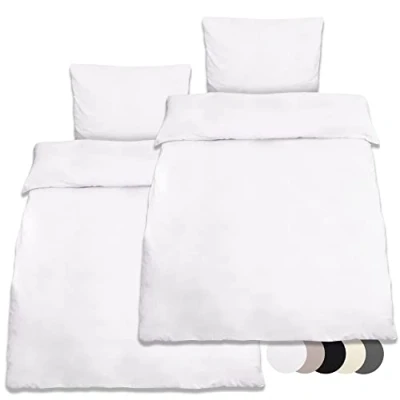 Image of Beautissu Double Bedding Set 135x200 cm Julie 2 Duvet Cover Pillowcases and Blanket Covers 100% Cotton for Bed White