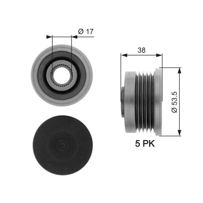 Image of 2315100Q0A Freewheel Clutch GATES OAP7082 38mm PowerGrip RENAULT: MEGANE 2, TRAFIC 2 Kasten