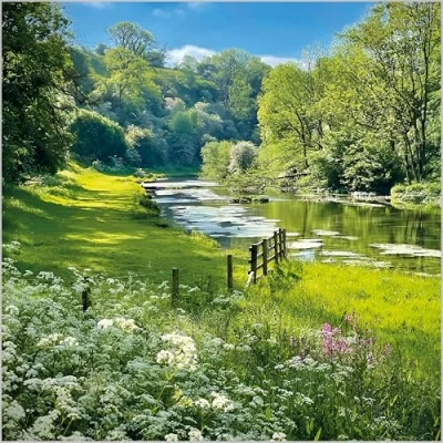Image of Abacus Cards Birthday/Blank Greeting Card BBC Countryfile Blank for Men/Women with River Lathkill, The Peak District, Derbyshire Design General Suitable Any Occasion