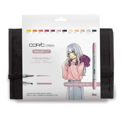 Image of COPIC Ciao Coloured Marker Pen Wallet of 12 Witch, For Art &amp; Crafts, Colouring, Graphics, Highlighter, Design, Anime, Professional Beginners, Supplies Colouring Books