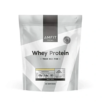 Image of Amazon Brand Amfit Nutrition Whey Protein Powder, Vanilla Flavour, 33 Servings, 1 kg (Pack of 1)