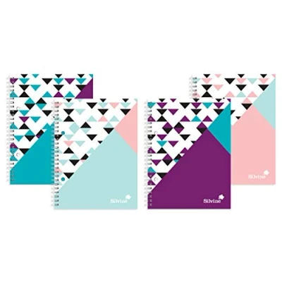 Image of Silvine A5 Wirebound Notebooks in 4 Assorted GeoPop Designs. 160 Pages, Lined with Margin. Ref TWA5AC [Pack of 4]