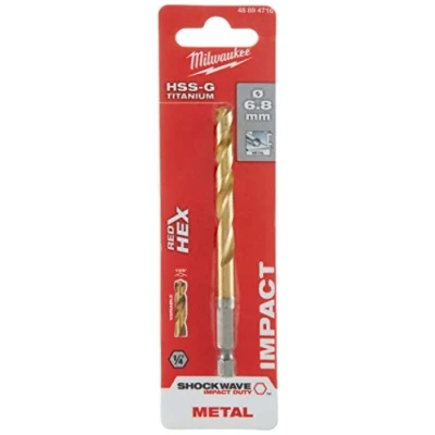 Image of Milwaukee Shockwave Metal Drill Bit HSS G Red Hex Titanium 1/4 Inch 6.8 x 108 mm