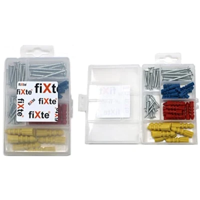 Image of 60 x fiXte Self Tapping Screws and Plugs Set Wall Fixings Phillips Galvanised Steel