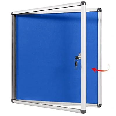 Image of Swansea Lockable Notice Board Tamperproof Enclosed Display for Home Office School,Blue Felt, 67x72cm(6xA4)