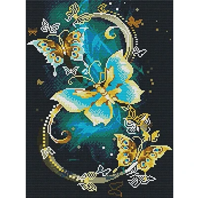 Image of Abillyn Embroidery Cross Stitch Kits Blue and Golden Butterfly on Vine Stamped with Printed Pattern Starter Kit (Butterfly)