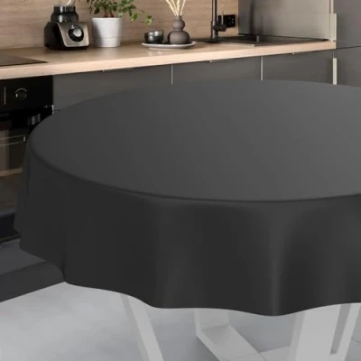 Image of ANRO Oilcloth Tablecloth, Washable, Oilcloth, Garden Outdoor, Indoor, Round, 120 cm, Cut Edge, Black