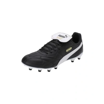 Image of Puma KING TOP FG/AG Moulded stud football boots, Men&#039;s, Size: 5.5, Black/white/gold High quality imitation leather