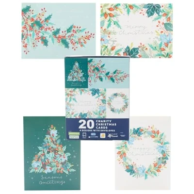 Image of Box of 20 Assorted Winter Foliage Multiple Charity Christmas Cards In 4 Designs