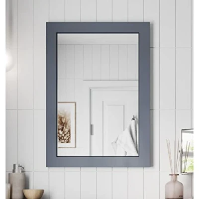 Image of Artis® 500 x 700mm Bathroom Mirror Gloss Grey Wood Framed Vanity Mirrors Wall Mounted Mirrored, Rectangular
