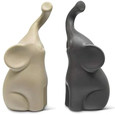 Image of Graootoly Loving Pair of Elephants in Beige &amp; Grey Modern Ceramic Sculpture Figurine As A Set Decoration Figure Ornament