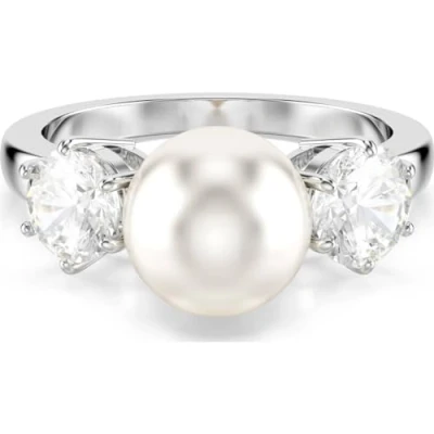 Image of Swarovski Matrix ring, Crystal pearl, Round cut, White, Rhodium plated