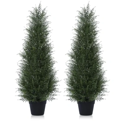 Image of Kazeila Artificial Cypress Tree 90cm Plants Outdoor,UV Resistant Rated Cedar Fake Conifers Trees for Home Garden Front Porch Decor(2Pack)