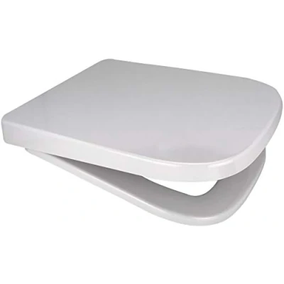 Image of Euroshowers 87370 V20 ONE Square Shaped Soft Close Toilet Seat, White, 356mm x 434mm, Top &amp; Bottom Fix