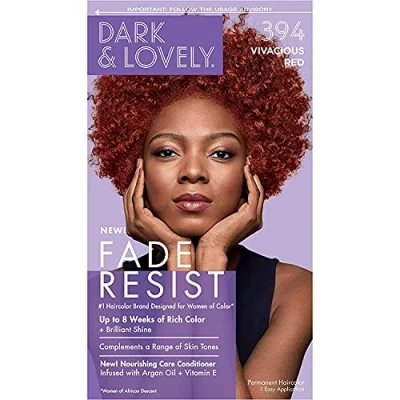 Image of Dark and Lovely Fade Resist Permanent Hair Colour Dye Up To 100 Percent Gray Coverage Brilliant Shine (Vivacious Red 394)