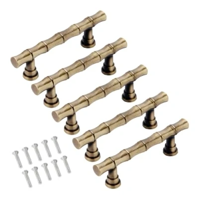 Image of Pull Handles for Drawer Cabinet Handle Furniture Knob Retro Bamboo Zinc Alloy Antique Brass Decorative 64mm
