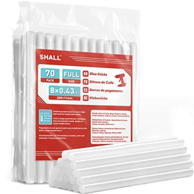 Image of SHALL Full Size Hot Glue Sticks, 0.43 Dia x 8 Long(11mm 200 mm)70 Pack Clear Melt Gun Sticks for All Temp Guns, Multipurpose DIY Art, Craft Sealing, Restoration, Holiday Decorationn