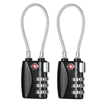 Image of ZHEGE Suitcase Locks TSA Approved, Cable Travel Lock, 3 Digit Combination Zipper for Suitcases, Baggage, Backpacks, Briefcases, Small Locker Lock Gym, School (Black, 2 Pack)