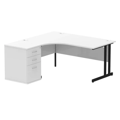Image of Impulse 1600 LH Crescent Desk White Black Cantilever 600 High Ped