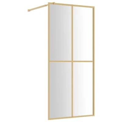 Image of vidaXL Walk in Shower Wall with Clear ESG Glass and Gold Aluminum Frame Modern Design Adjustable Bathroom Screen