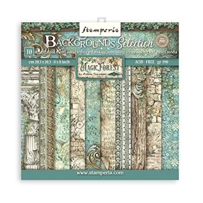 Image of Stamperia Mini Scrapbooking Pad Backgrounds Magic Forest, Paper, Multicoloured, 8 x inches