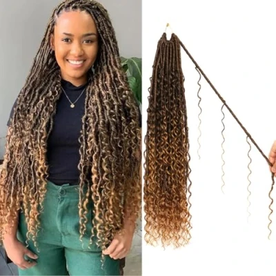 Image of Faux Locs Crochet Hair Soft Braids Extensions Butterfly for Braiding Goddess (#T27, 24Inch (Pack of 8))