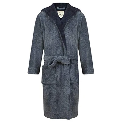 Image of John Christian Men&#039;s Warm Hooded Fleece Dressing Gown, Navy Marl (XL)