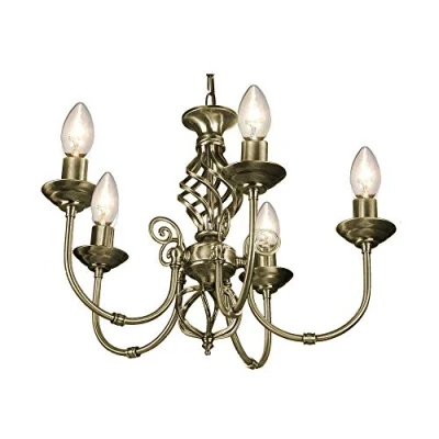 Image of 5 Light Antique Brass Classic Knot Twist Chandelier Ceiling Fitting