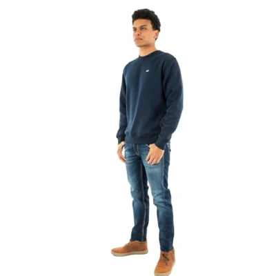 Image of Tommy Jeans Men&#039;s Tjm Reg S Flag Crew Dm0dm20741 Pullover Sweatshirt, Blue (Dark Night Navy), L