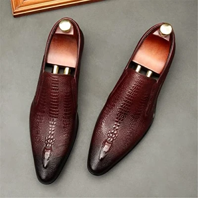 Image of Mens Leather Shoes Wedding Oxford Handmade Dress Formal Shoes,Red,45