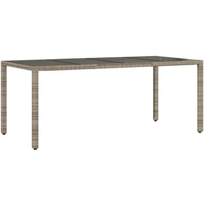 Image of vidaXL Garden Table with Glass Top Grey 190x90x75 cm Poly Rattan