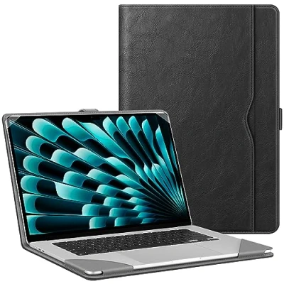 Image of FINTIE Sleeve Case Compatible with Macbook Air 15 inch (2024/2023) M3/M2 Chip, Premium PU Leather Protective Folio Book Cover for 15.3&quot; Model A3114 A2941,Black