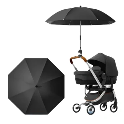Image of Universal UV Parasol Sun Canopy for Pushchairs and Buggy 2024 New Clip on Stroller Umbrella Baby with Adjustable Fixing Clamp (Black 85cm)