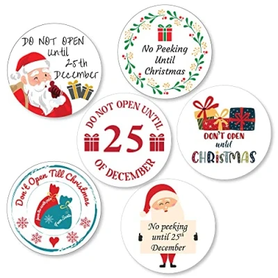 Image of Pack of 24 Christmas Sticky Labels (45 mm) Do not Open Until 25th Stickers for Presents &amp; Card Making Papa Prints