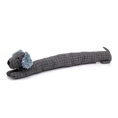 Image of Herringbone Dachshund Draught Excluder Fabric Sausage Dog Draft Animal Door for Doors Cushion Black