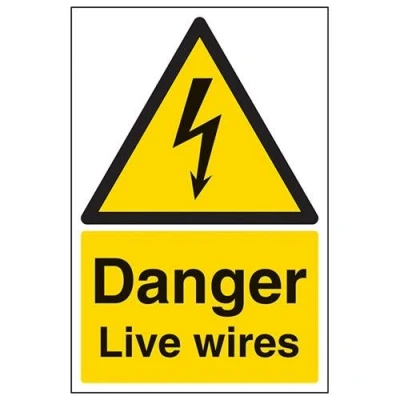 Image of VSafety Danger Live Wires Warning Sign Portrait 200mm x 300mm 1mm Rigid Plastic