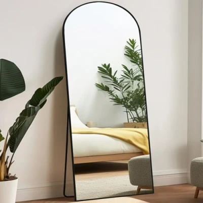 Image of Melodieux Arch Mirror Full Length Big Floor with Stand 85x192 CM Large Free Standing Body Black Frame Dressing Hanging Leaning Wall mounted for Bedroom Living Room